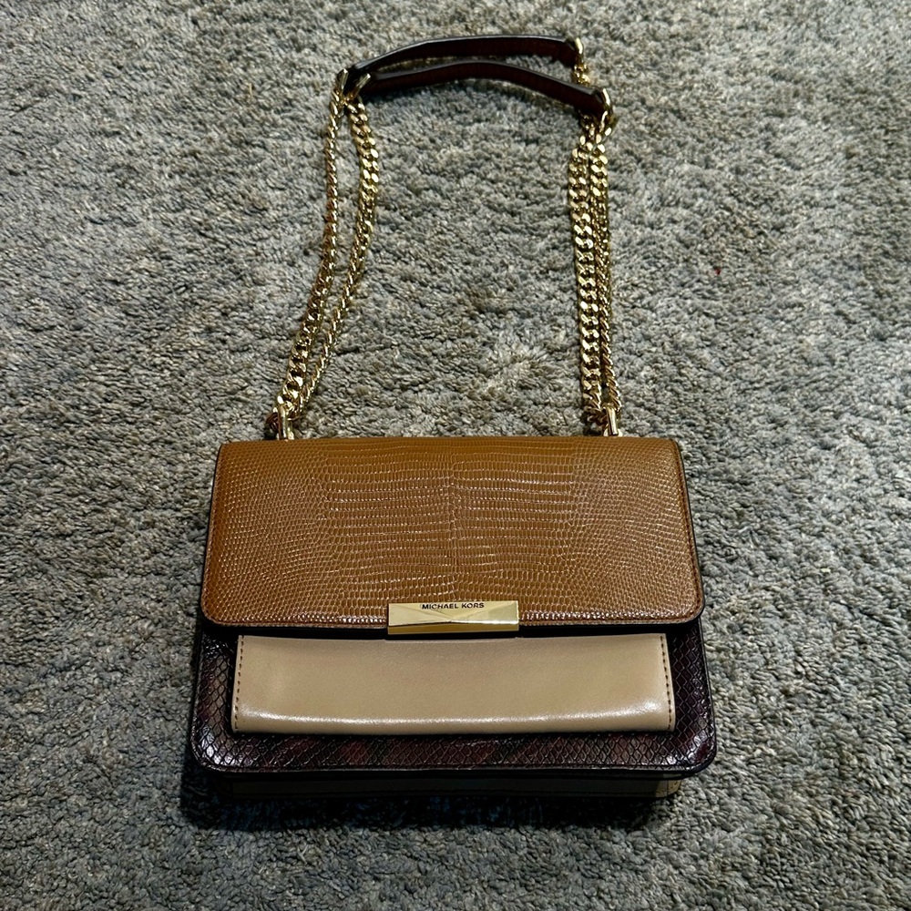 Michael Kors Jade Large Gusset Leather Shoulder Bag